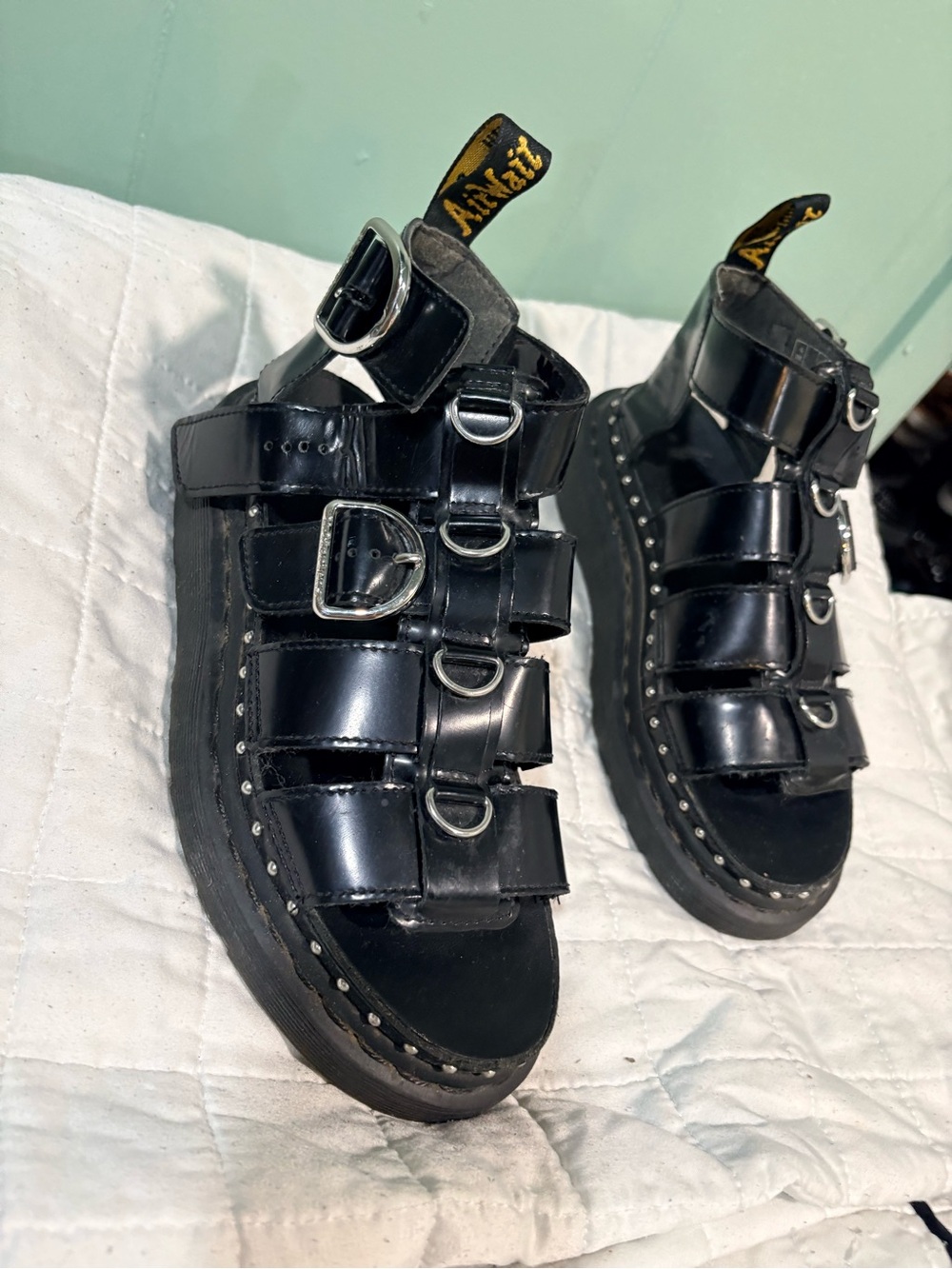 Dr. Martens Mackaye Hardware Black Multi-Strap Buckle Platform Sandals
